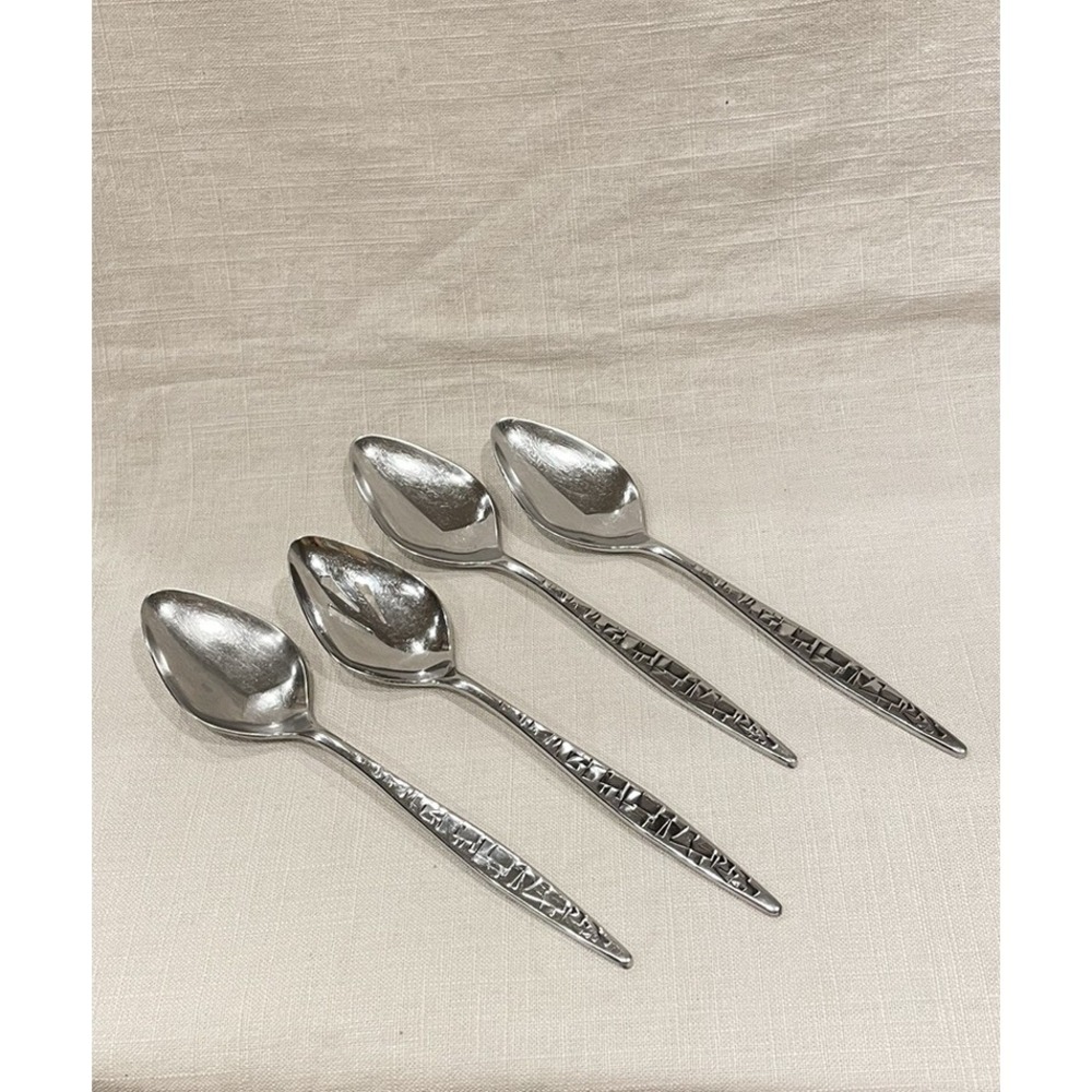4 pcs Lyon Stainless Cortez Aztec‎ Brutalist Mid Century Flatware Serving Spoons